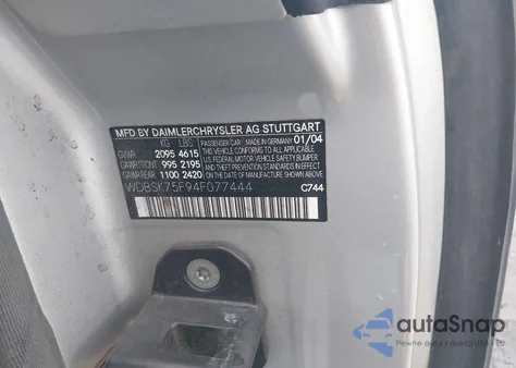 2004 Mercedes-Benz Sl 500 from USA, damaged, VIN WDBSK75F94F077444